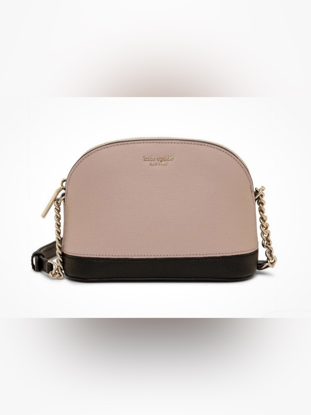 kate spade two-tone pebbled leather crossbody in blush and black with gold chain